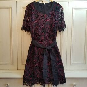 Kobi Black Red Lace Dress Tie Belt Lined Small